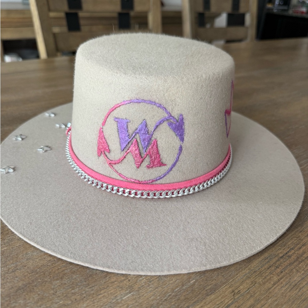 Custom Cream and Pink Western Style Hat with Decorative Band